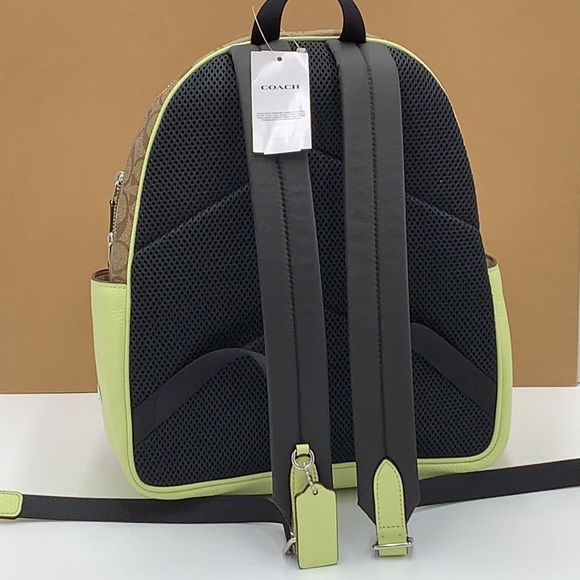 COACH NWT COURT BACKPACK IN SIGNATURE CANVAS KHAKI PALE LIME COLOR - Picture 3 of 16